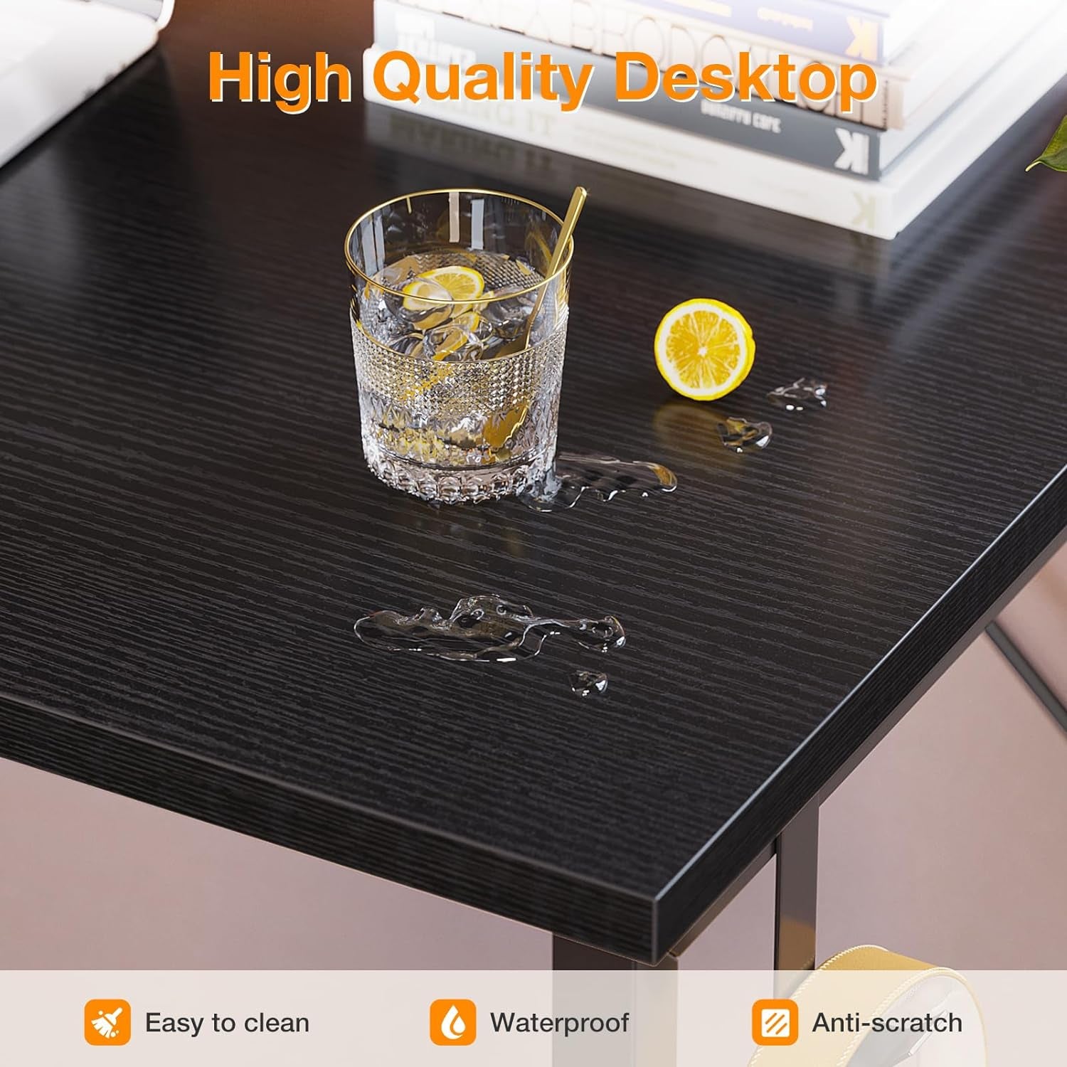Computer Desk Large Office Desk, 55 Inch Gaming Desk with Storage, Modern PC Desk Work Table with Headphone Hook for Home Office, Black