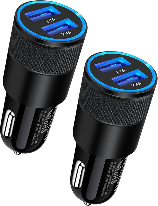 Car Charger, [2Pack/3.4A] Fast Charge Dual Port USB Cargador Carro Lighter Adapter for Iphone 15 14 13 12 11 Pro Max X XR XS 8 plus 16, Ipad, Samsung Galaxy S23 S22 S21 S10 plus S7 J7 S10E S9 Note 8