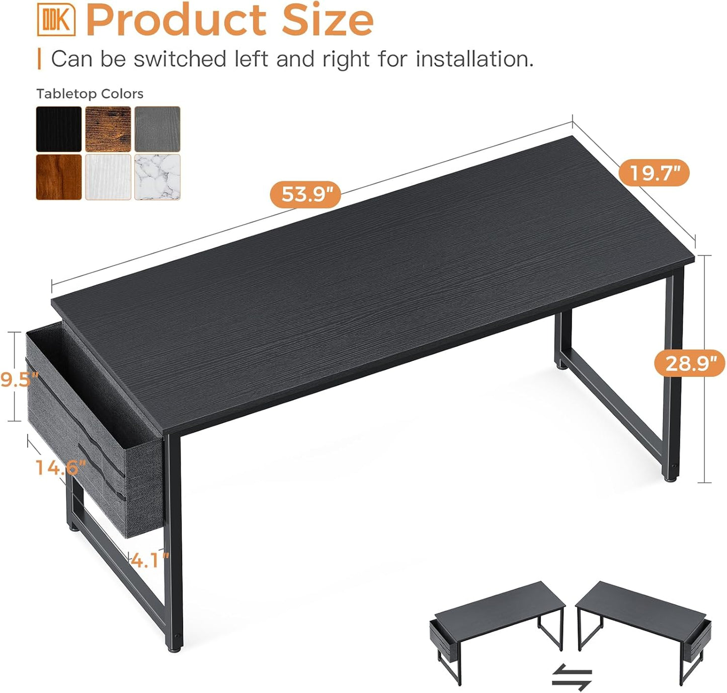 Computer Desk Large Office Desk, 55 Inch Gaming Desk with Storage, Modern PC Desk Work Table with Headphone Hook for Home Office, Black