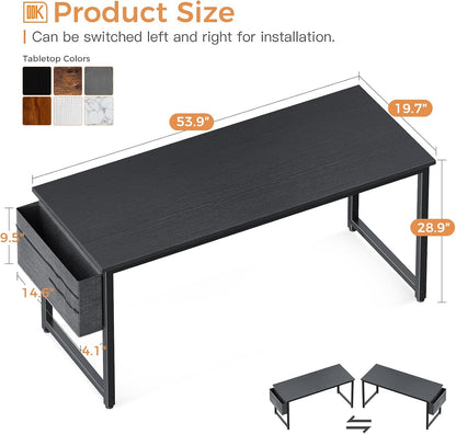 Computer Desk Large Office Desk, 55 Inch Gaming Desk with Storage, Modern PC Desk Work Table with Headphone Hook for Home Office, Black