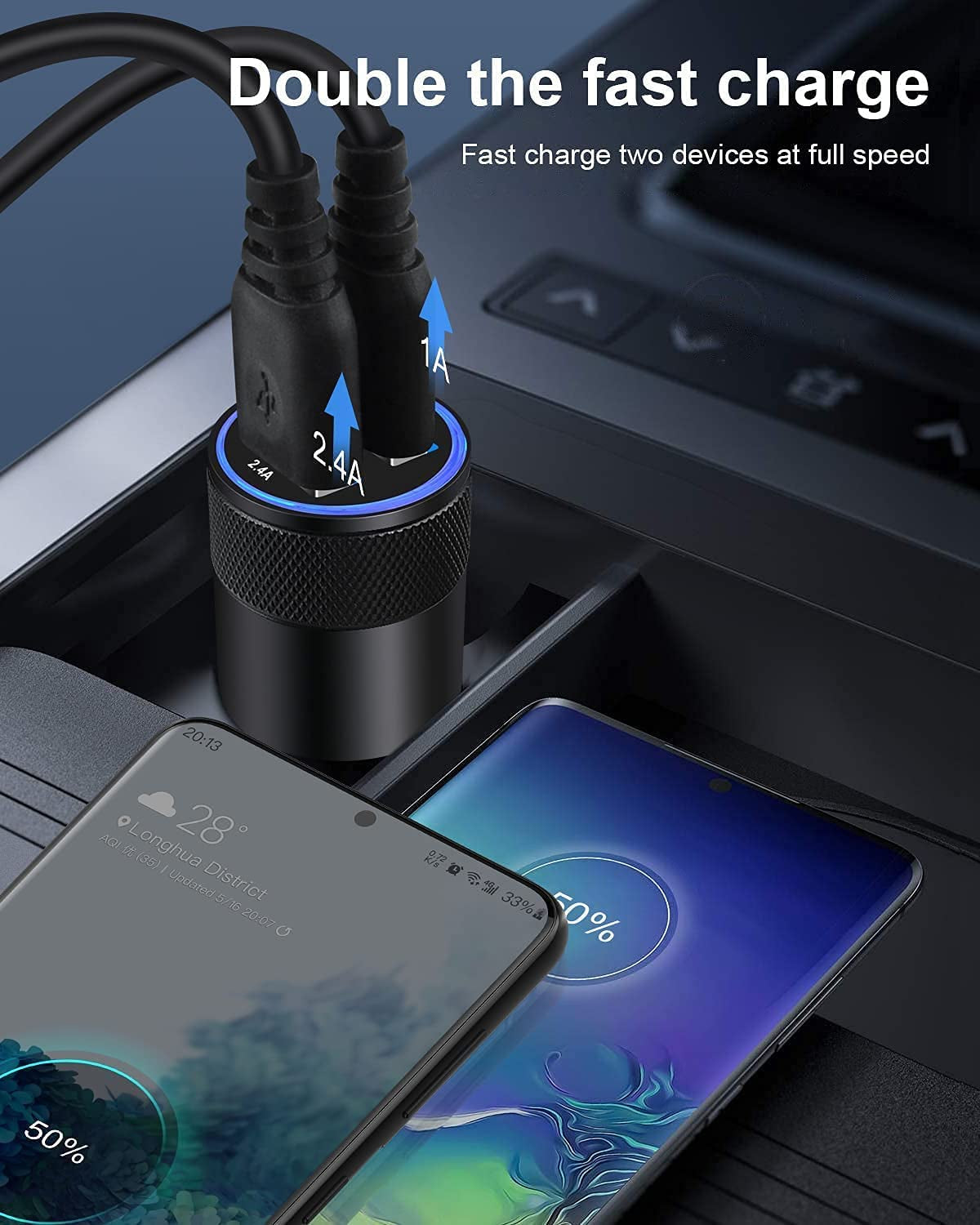 Car Charger, [2Pack/3.4A] Fast Charge Dual Port USB Cargador Carro Lighter Adapter for Iphone 15 14 13 12 11 Pro Max X XR XS 8 plus 16, Ipad, Samsung Galaxy S23 S22 S21 S10 plus S7 J7 S10E S9 Note 8