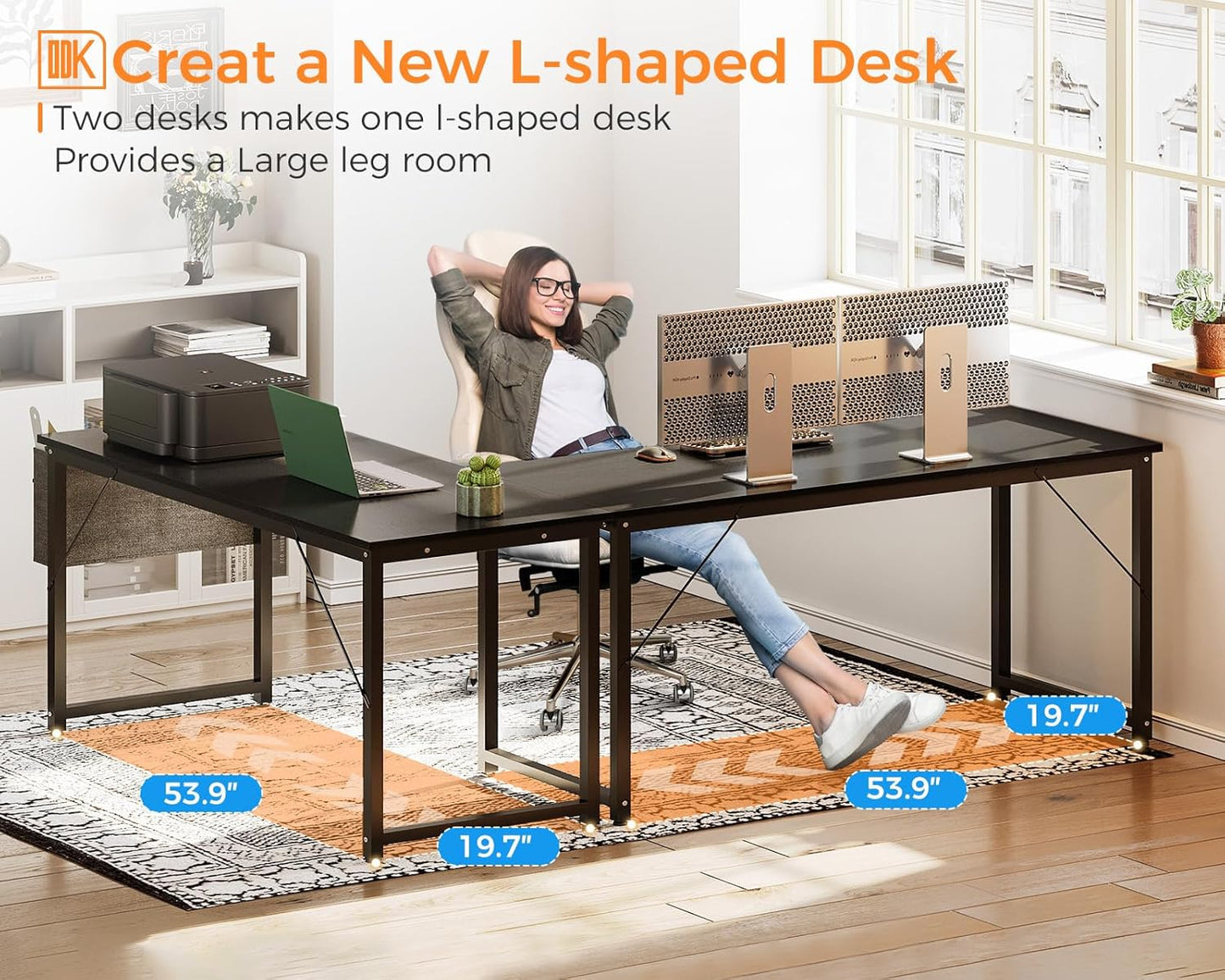 Computer Desk Large Office Desk, 55 Inch Gaming Desk with Storage, Modern PC Desk Work Table with Headphone Hook for Home Office, Black