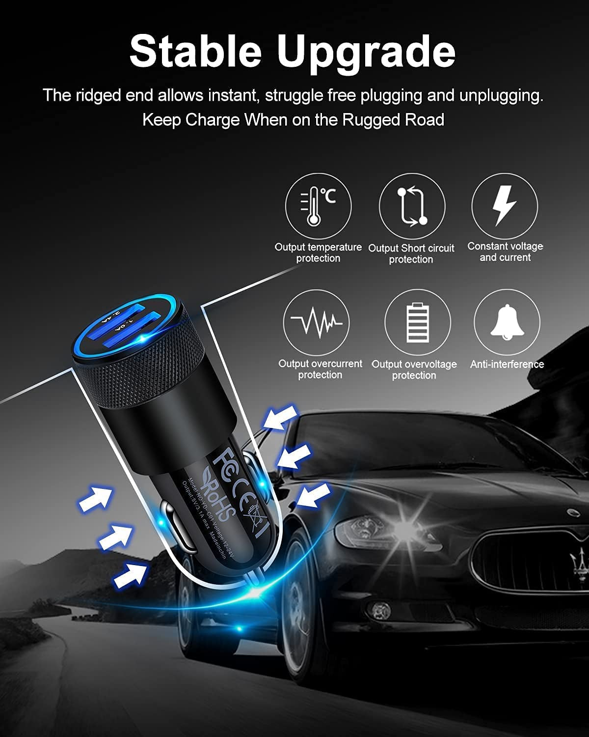 Car Charger, [2Pack/3.4A] Fast Charge Dual Port USB Cargador Carro Lighter Adapter for Iphone 15 14 13 12 11 Pro Max X XR XS 8 plus 16, Ipad, Samsung Galaxy S23 S22 S21 S10 plus S7 J7 S10E S9 Note 8